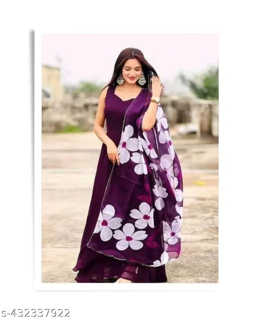New Georgette anarkali dress with organza dupatta, traditional yet trendy women's outfit