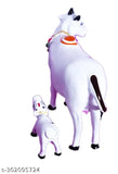 Resin Kamdhenu Cow with Calf, 12 cm tall, Indian artisan-made showpiece for home decor or gifting