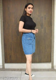Denim mini skirt for women & girls, solid-colored style with 26", 28", or 30" waist and 19" length from India