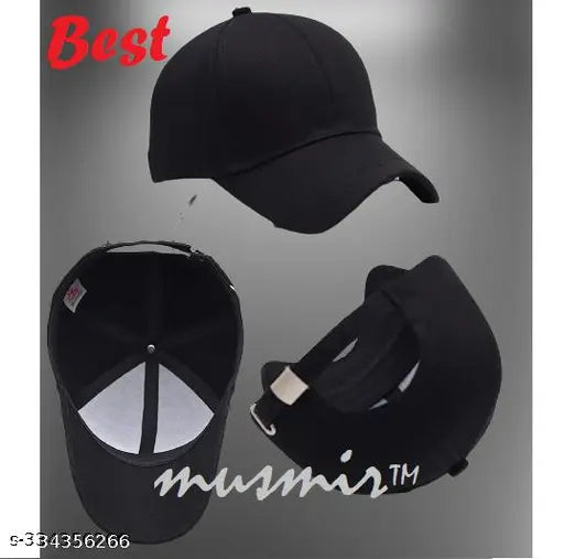 Black cotton baseball cap, adjustable with a solid design, perfect for daily life and outdoor activities