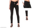 Black high-waisted skinny jeans with a zipper fly