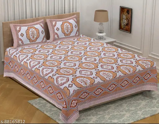 eTape's Cotton Fabric Flower Bunch Design Floral Print King Size Bedsheet With Two Pillow Cover(Brown, 90 X 108)