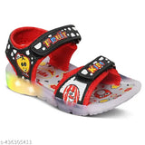 Brown and black child's shoe combo with colorful characters, strappy design