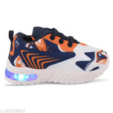 Lightweight prattle orange Led casual sports shoes with velcro straps for outdoor activities, suitable for little kids