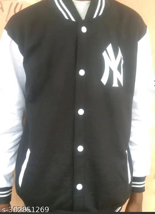 Black and white varsity baseball jacket with zipper