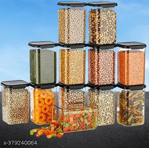 12pc storage jars, transparent plastic, air-tight, BPA-free, kitchen containers set.