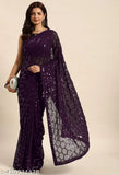 Purple Georgette saree with sequined detailing, suitable for women's formal wear