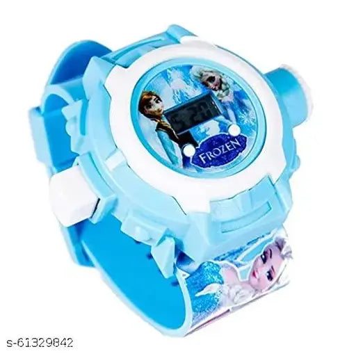 Disney Frozen themed digital watch with projector function, kids' watch with 12-hour digital display and adjustable strap
