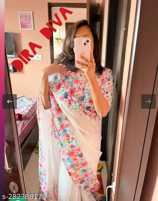Floral designed saree with pallu