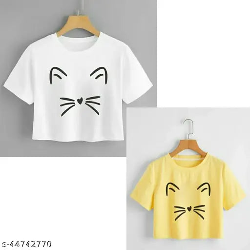 Cotton printed net short sleeves t-shirts pack (2), trendy women's fashion in India