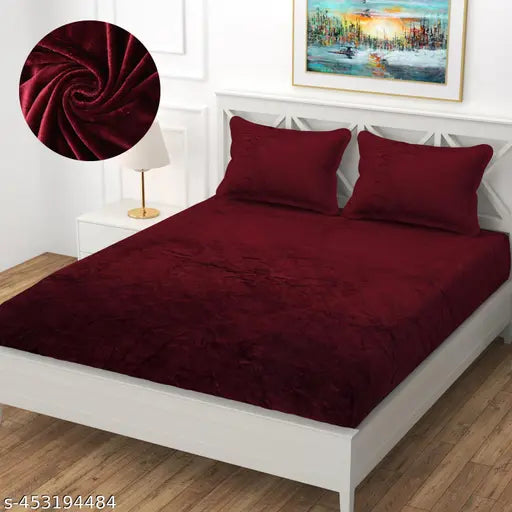 Luxury flannel striped fitted king bedsheets with 2 pillow covers, 320TC velvet, double bed size from CRAFTEAL - ideal for heavy winter, adult use