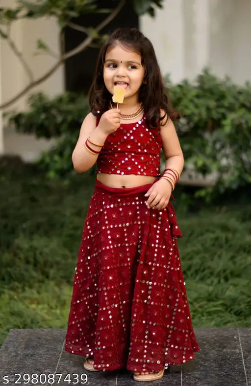 Georgette and tissue embellished Navratri kids lehengas, traditional design for ages 7-12 (Indian origin)