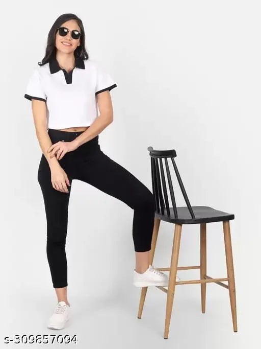 Organic cotton women's contrast collar topshirt, short sleeves, BCI certified, perfect for casual wear