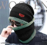 Winter woolen unisex beanie cap with neck warmer & scarf - premium quality, one-size fits all, India origin