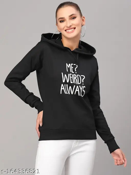 Black cotton printed hoodie for women, long sleeves, typography design, ideal wardrobe essential