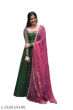 Pretty graceful women's georgette kurti with mirror work, three-quarter sleeves and digital print dupatta