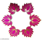Handcrafted pink and golden 12-pc Lotus DIY cutout kit (4" x 3.4") for Diwali, temple decor, or festive home wall decoration, made from durable pinewood with vinyl finishing