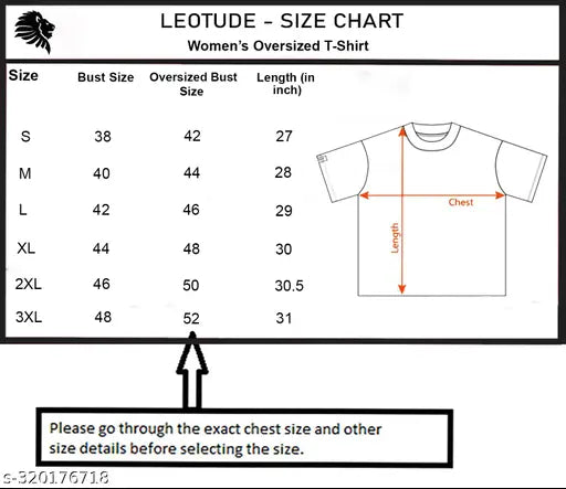 Trendy feminine oversized printed round neck t-shirt for women in a variety of sizes, including plus size. Oversized with length measured at 3m