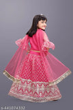 Deep Pink Embroidered Lehenga Choli Set for Girls, super net fabric, A-line top and dhoti pants, sizes 12-8 years