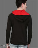 Black cotton blend solid hoodie t-shirt for men, long sleeves, made in India