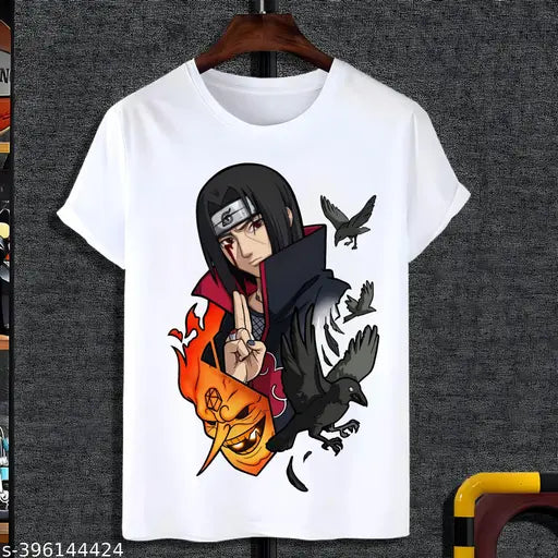 Naruto Itachi polyester round neck anime t-shirt, printed design for kids, India origin