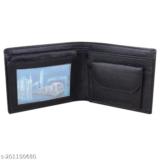 Tan faux leather men's container wallet, solid pattern, 2 compartments, free size (11cm x 9cm), modern, stylish, premium quality