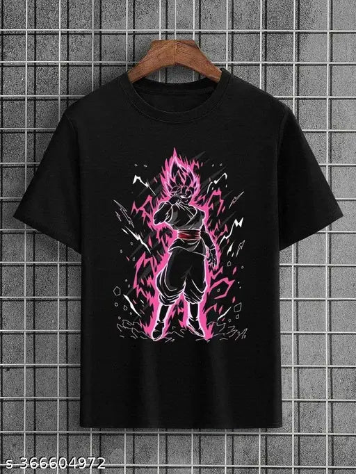 Men's Black Printed Cotton Blend T-Shirt - Regular Fit, Half Sleeves, Round Neck