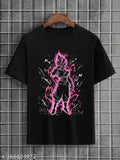 Men's Black Printed Cotton Blend T-Shirt - Regular Fit, Half Sleeves, Round Neck