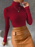 Lycra women's high neck, solid-colored long sleeve top by Mahraur Fashion, ideal for parties