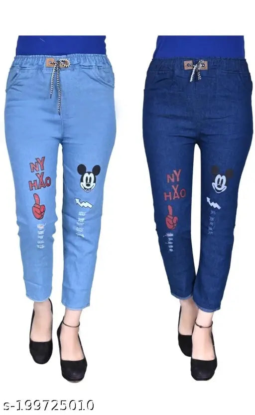Schsteindar MICKEY printed denim jeggings pack of 2, India-made casual and formal wear in regular sizes