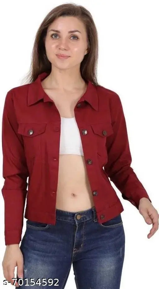 Trendy denim full sleeve cotton jacket, solid blue for women & girls