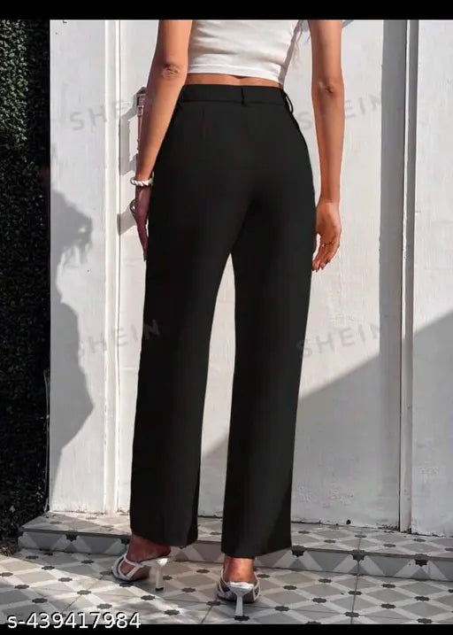 Scuba material, tiger-style simplicity straight fit wide leg pants for women & girls in solid pattern, available in sizes S, M, L, XL. Made in India