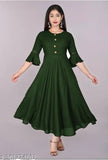 Dark Green Rayon Flared Anarkali Kurti - A vibrant, comfortable, and versatile addition to any women's wardrobe, perfect for casual or semi-formal occasions