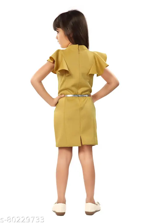 Yellow cotton short-sleeve sundress with flared skirt and tie waistband