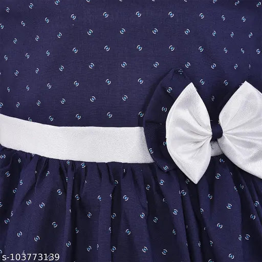 Blue cotton girls dress with bow tie