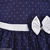 Blue cotton girls dress with bow tie