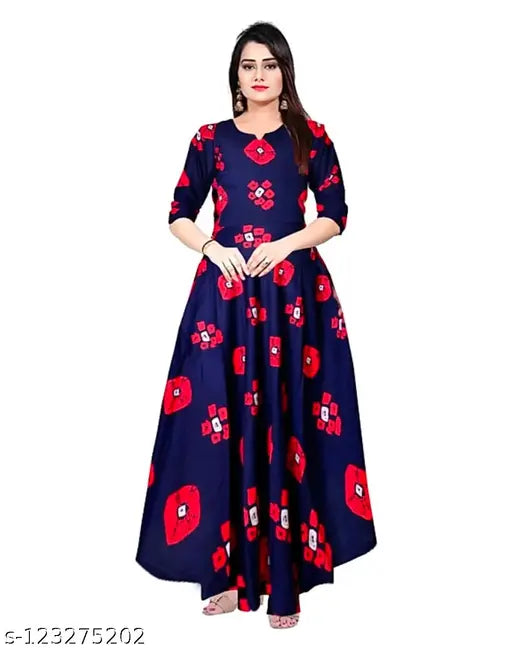 Royal blue rayon printed kameez and lehenga