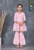 Embroidered rayon Kids Kurti Sarara with dupatta in sharara style, floor length, three-quarter sleeves. Size options: 4-5yrs, 6-7yrs, 8-9yrs, 10-11yrs, 12-13yrs. Indian traditional wear