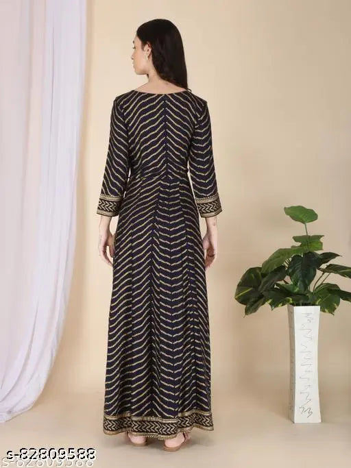 Embroidered women's long anarkali kurta with tassels and latkans