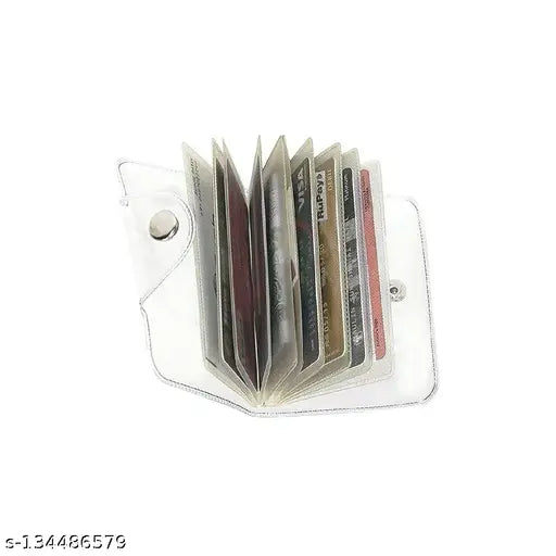 Plastic transparent button ATM card holder, holds 12 credit/debit cards, lightweight & slim, Indian-made accessory