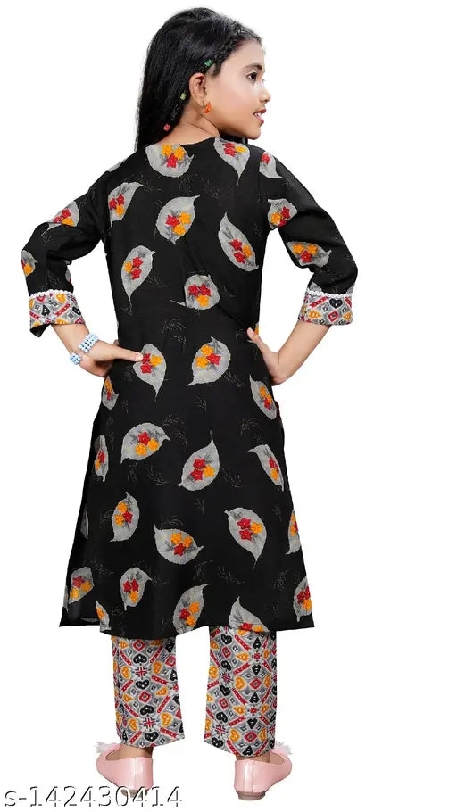 Unique Embroidery Designer Girls Cotton Kurta set, contemporary Indian kid clothing by Nivudi