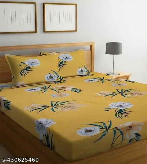 Super fine, floral-print glace cotton fitted bedsheet, soft and sumptuous for a double or king size bed