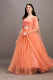 Trendy running fashion net Bollywood-style pitch color lehenga choli, semi-stitched with unstitched blouse and dupatta. Satin blouse, net lehenga, embellished dupatta. Free size, 42 inch waist, 43 inch length, 70 inch dupatta length. Indian origin