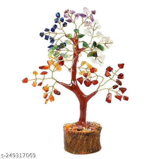 Swara Agate 7 Chakra Crystal Bonsai Money Tree Natural Gemstone Feng Sui Home Office Decor Good Luck Wealth Prosperity Reiki Healing Positive Energy Spiritual Gift (100 Beads, Size 6-7 Inches).