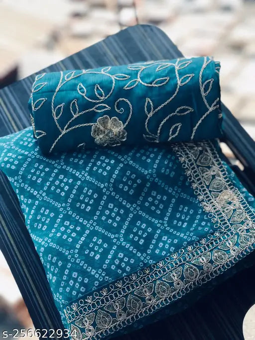 Bandhani Printed chiffon saree with embroidery border & blouse, vibrant colors, traditional Indian tie-dye technique