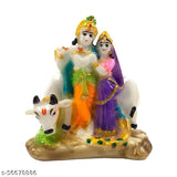 Multicolor poly resin Radha Krishna with Cow figurine, intricate details, 4-inch car dashboard MURTI/IDLOS statue