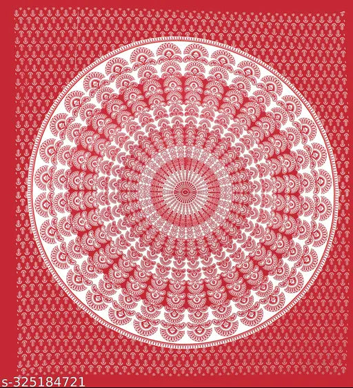 Cotton Jaipuri Paisley Print queen-size bedsheet with 2 pillow covers, Rajasthani traditional design for home or hotel bedroom