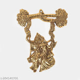Gold-plated Metal Radha Krishna Couple Figurine Wall Hanging, Indian art for home or office decoration