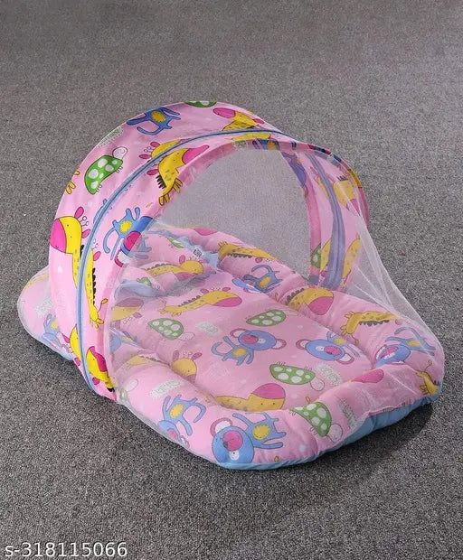 Cotton animal printed toddler mattress, sleeveless design with mosquito net and pillow - Zozo Sales, India (0-3 months)