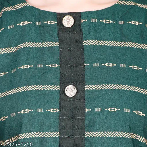 Striped cotton blend kurta and palazzo set for women, featuring three-quarter sleeves. India-origin fashionable couple attire on display